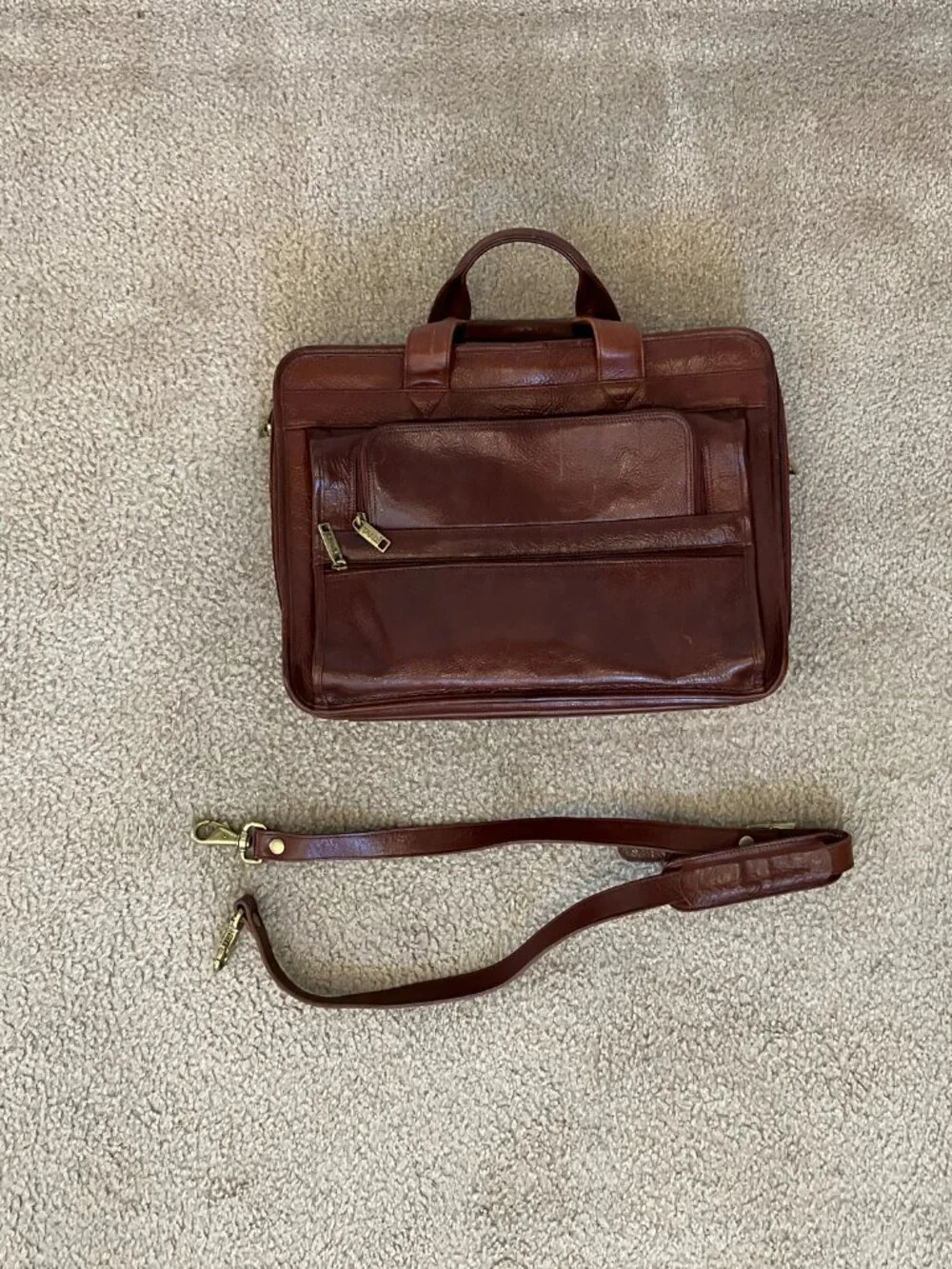Vintage Full-Grain Leather Executive Briefcase – Rich Brown – Fits Laptop – Time